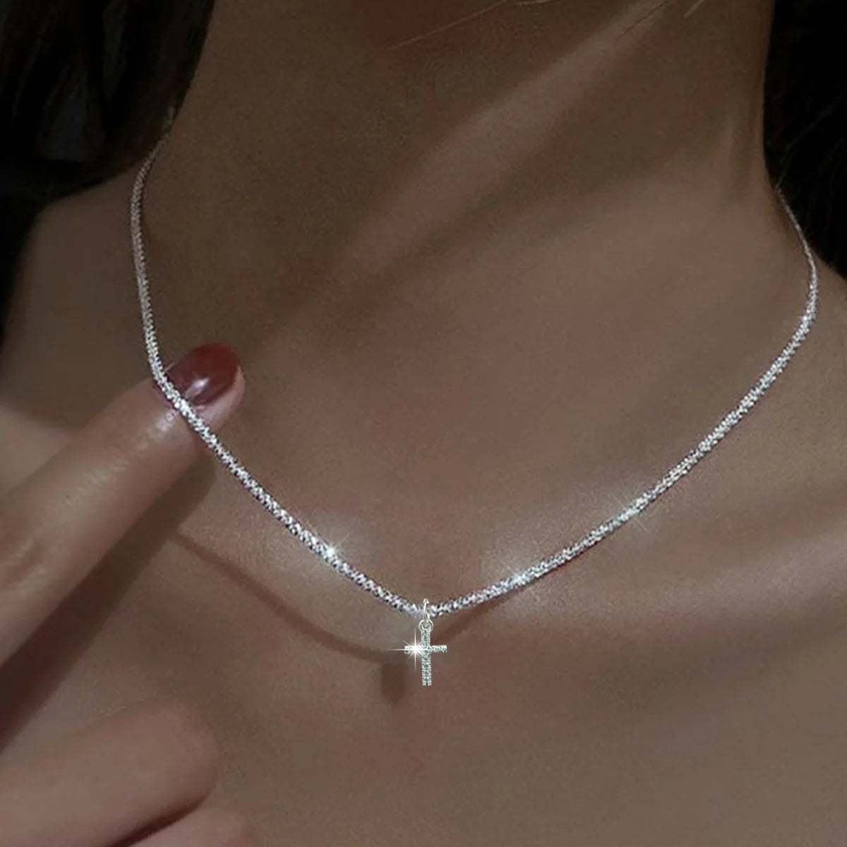 Dazzling Silver Cross Necklace