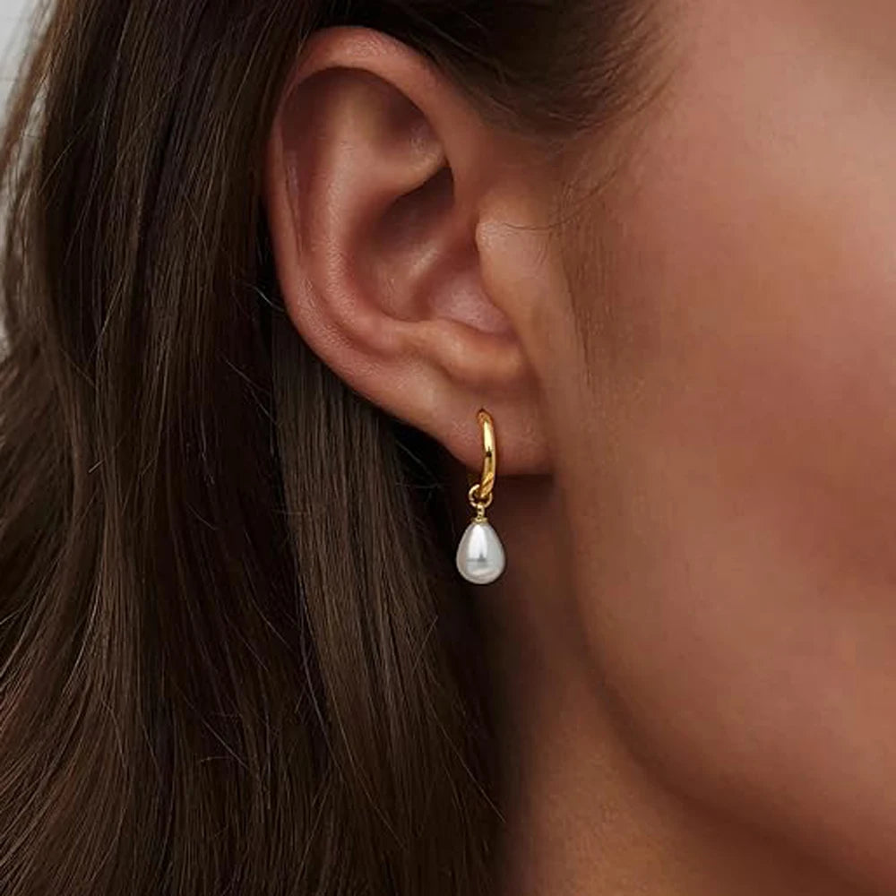 Enchanted Pearl Hoop Drop Earrings