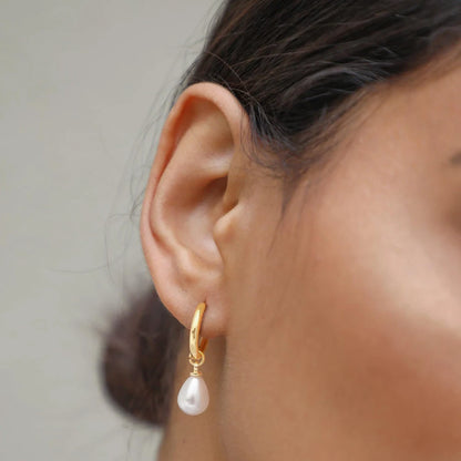 Enchanted Pearl Hoop Drop Earrings